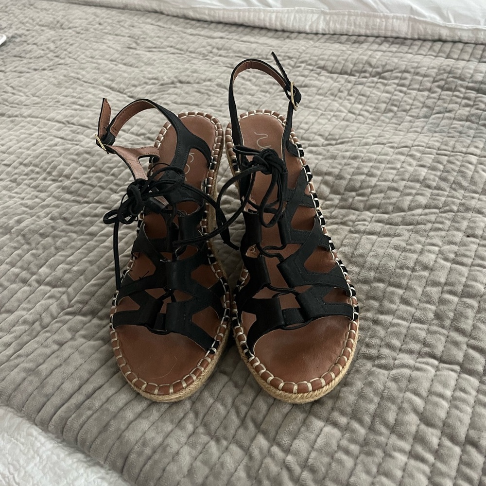 Sugar Black and Brown Wedges with velvet Crisscross Straps